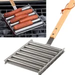 Sausage Roller BBQ Grill Rack Stainless Steel Hotdog Roller Grill Brackets Portable Non-Stick Barbecue Tool for Camping Picnic