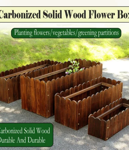Anticorrosive Wooden Flower Box Outdoor Flower Groove Garden Planting Box Large Rectangular Balcony Vegetable Pot Carbonized Sol
