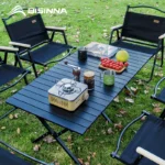 BISINNA Outdoor Egg Roll Table Portable Folding Table Carbon Steel Desk for Picnic Camping Hiking Travel Barbeque With Carry Bag