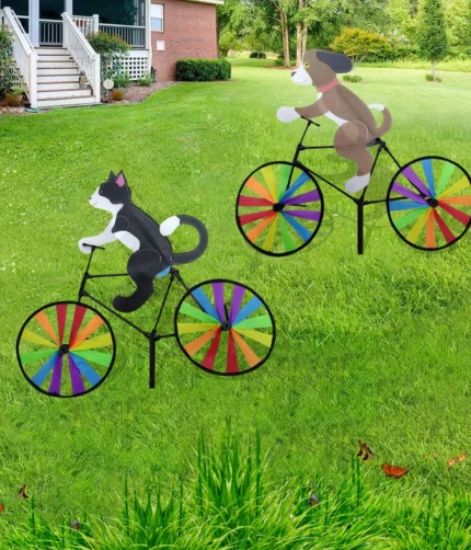 Animal Riding Three-dimensional Cartoon Modelling Windmill Creative Bicycle Wind Spinners Standing Pole Garden Yard Decoration