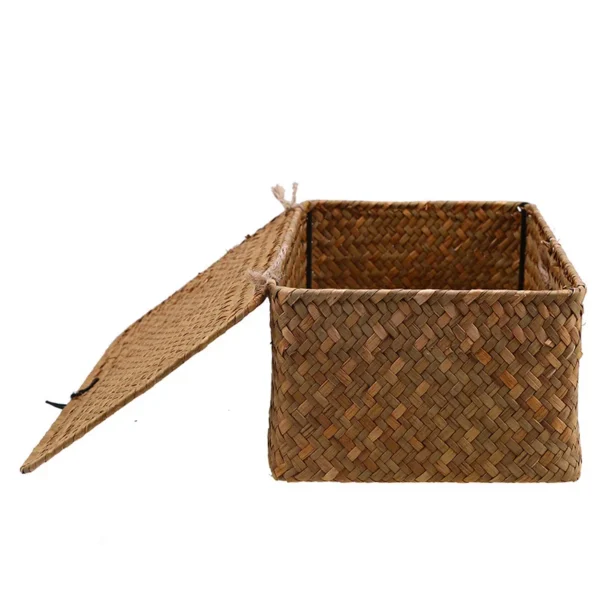 Rectangular Desktop Storage Box Hand Woven Storage Basket Rattan Wicker Basket for Sundries Clothes Container Desktop Organizer - Image 4