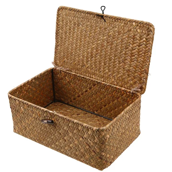 Rectangular Desktop Storage Box Hand Woven Storage Basket Rattan Wicker Basket for Sundries Clothes Container Desktop Organizer - Image 2