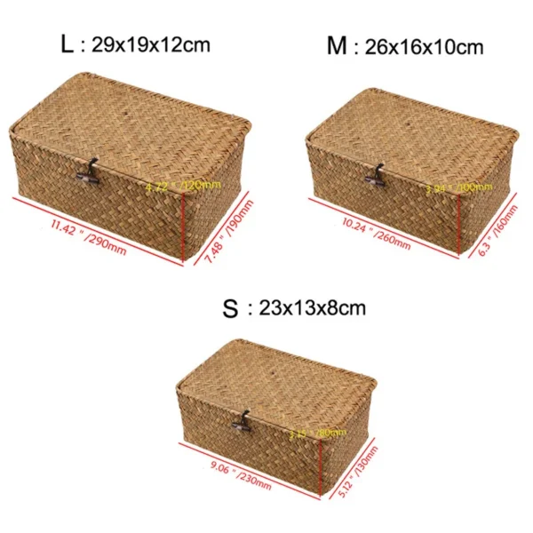 Rectangular Desktop Storage Box Hand Woven Storage Basket Rattan Wicker Basket for Sundries Clothes Container Desktop Organizer - Image 3