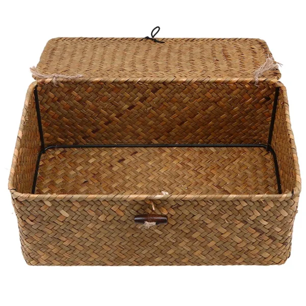 Rectangular Desktop Storage Box Hand Woven Storage Basket Rattan Wicker Basket for Sundries Clothes Container Desktop Organizer - Image 5