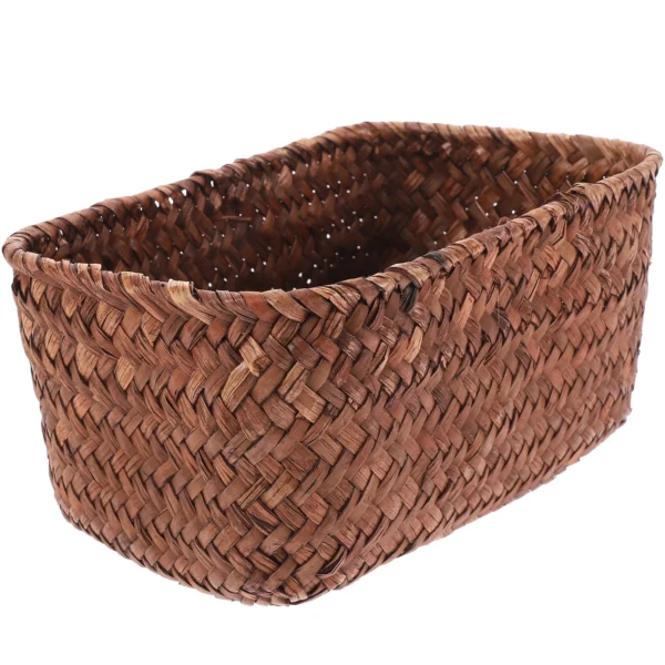 Cabilock Home Decor Woven Seaweed Basket Wicker Storage Baskets Rectangular Rattan Toilet Shelves Caramel Orange Food - Image 3