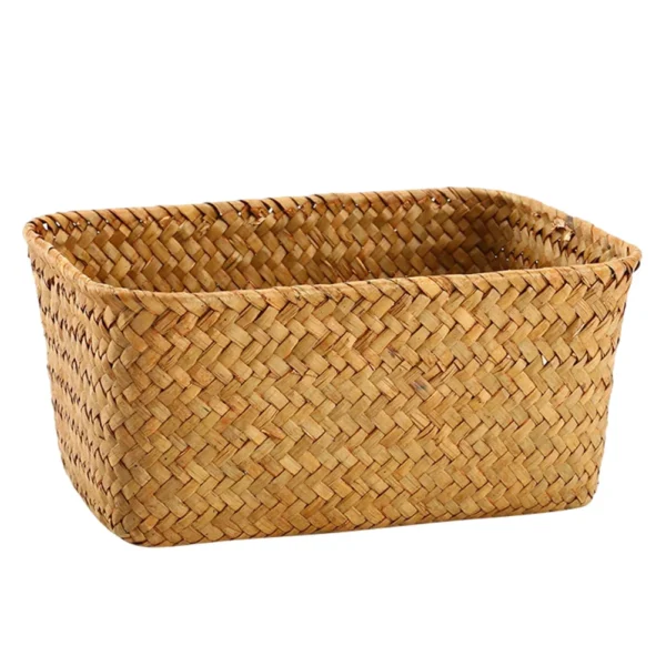 Cabilock Home Decor Woven Seaweed Basket Wicker Storage Baskets Rectangular Rattan Toilet Shelves Caramel Orange Food