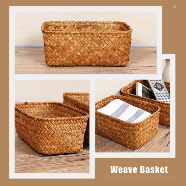 Cabilock Home Decor Woven Seaweed Basket Wicker Storage Baskets Rectangular Rattan Toilet Shelves Caramel Orange Food - Image 4