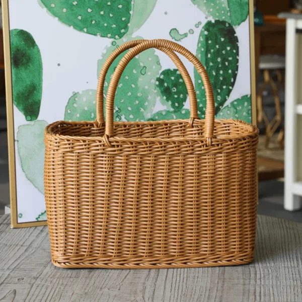 Woven Picnic Baskets Handmade Wicker Basket with Handle Flower Arrangement Basket Shopping Storage Hamper Basket - Image 4