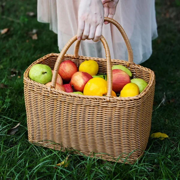 Woven Picnic Baskets Handmade Wicker Basket with Handle Flower Arrangement Basket Shopping Storage Hamper Basket - Image 2