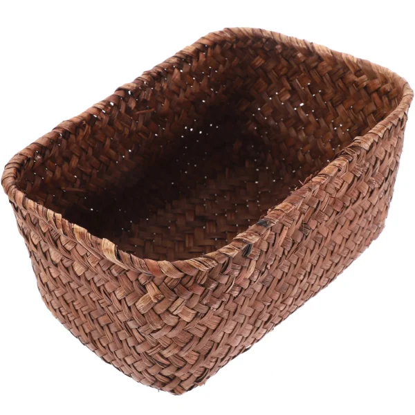 Cabilock Home Decor Woven Seaweed Basket Wicker Storage Baskets Rectangular Rattan Toilet Shelves Caramel Orange Food - Image 2