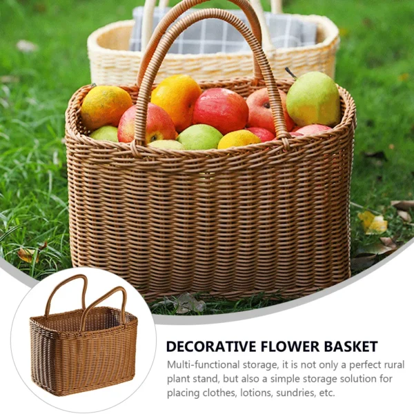 Woven Picnic Baskets Handmade Wicker Basket with Handle Flower Arrangement Basket Shopping Storage Hamper Basket - Image 3