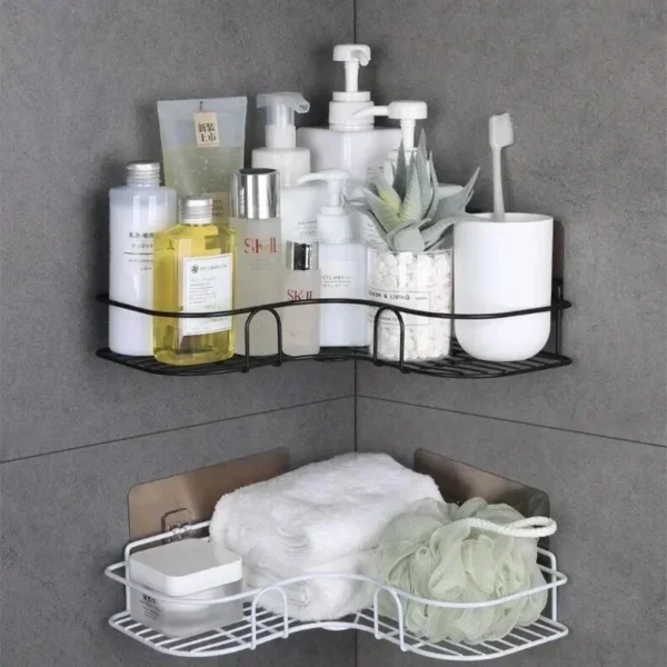 Bathroom Shelf Wall Mounted Corner Storage Shelves Shampoo Holder Cosmetic Rack Iron Shower Drain Basket Bathroom Organizer - Image 2