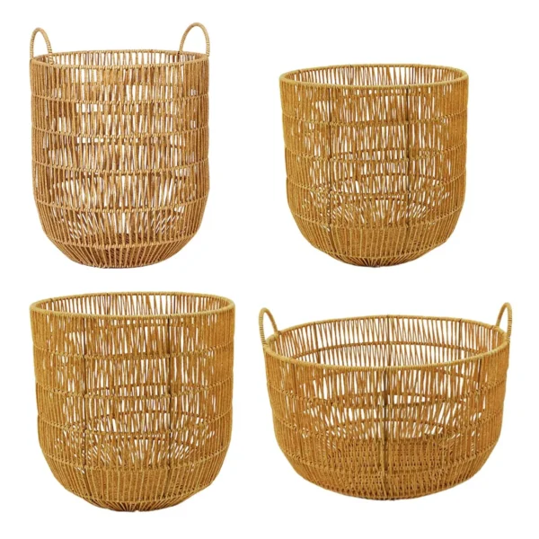 Woven Laundry Basket Bin Imitation Rattan Toys Basket Dirty Clothes Wicker Container Multipurpose Bin for Bedroom Bathroom