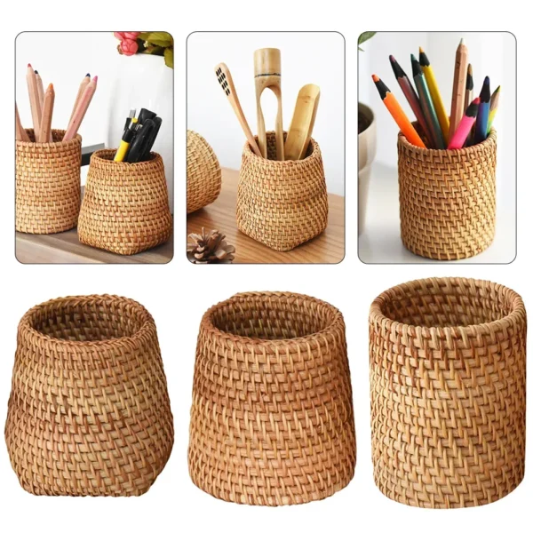 Manual Rattan Chopsticks Tube Shovel Spoons Bucket Dinner Knives Forks Tableware Storage Box Home Storage Baskets Organizer Box - Image 6