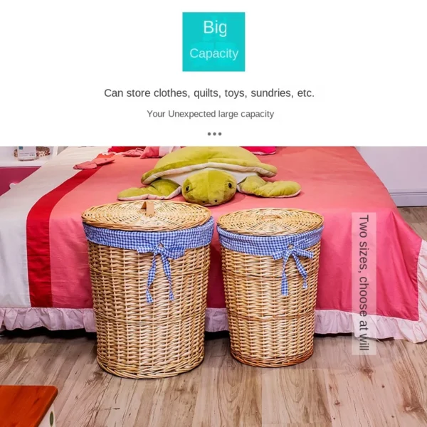 Basket Dirty Clothes Rattan Storage with Lid Dirty Clothes Basket Debris Storage Medium Large Multi Purpose Storage Basket - Image 4