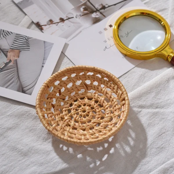 Round/Oval Rattan Woven Storage Basket Bread Fruit Food Storage Tray Knife And Fork Baskets Breakfast Display Box Kitchen Tools - Image 4