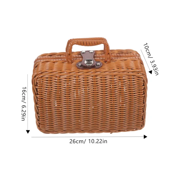 Imitation Rattan Vintage Travel Suitcase Woven Picnic Hamper Storage Box Wicker Basket Simulated - Image 2