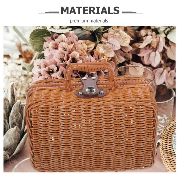 Imitation Rattan Vintage Travel Suitcase Woven Picnic Hamper Storage Box Wicker Basket Simulated - Image 3