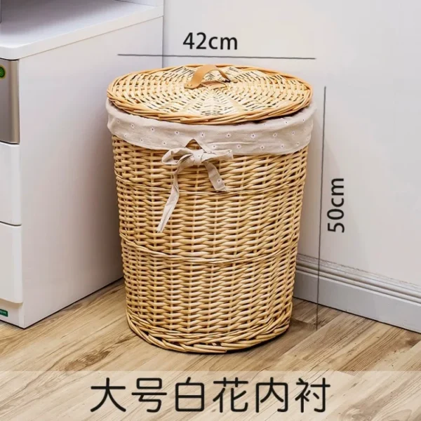 Basket Dirty Clothes Rattan Storage with Lid Dirty Clothes Basket Debris Storage Medium Large Multi Purpose Storage Basket - Image 3