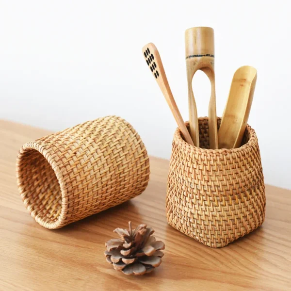 Manual Rattan Chopsticks Tube Shovel Spoons Bucket Dinner Knives Forks Tableware Storage Box Home Storage Baskets Organizer Box - Image 5