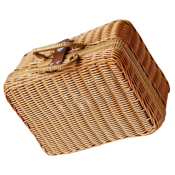 Imitation Rattan Vintage Travel Suitcase Woven Picnic Hamper Storage Box Wicker Basket Simulated