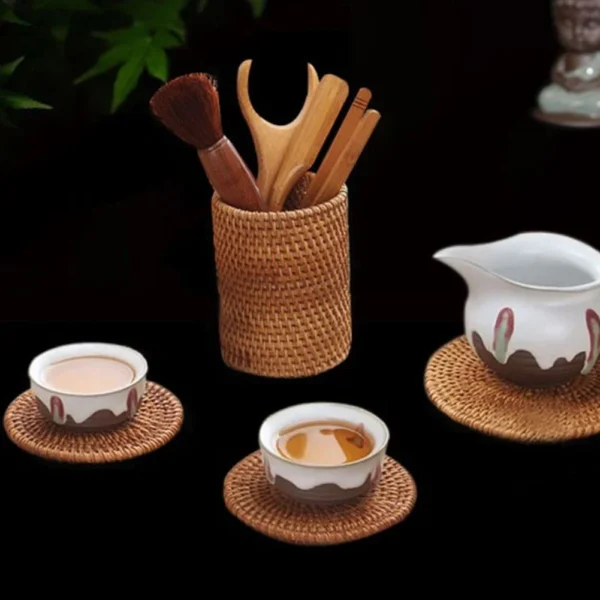 Manual Rattan Chopsticks Tube Shovel Spoons Bucket Dinner Knives Forks Tableware Storage Box Home Storage Baskets Organizer Box - Image 2