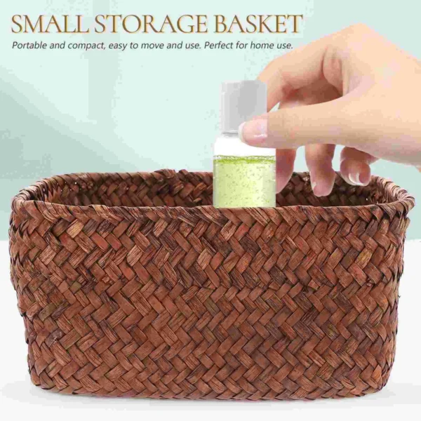 Cabilock Home Decor Woven Seaweed Basket Wicker Storage Baskets Rectangular Rattan Toilet Shelves Caramel Orange Food - Image 5