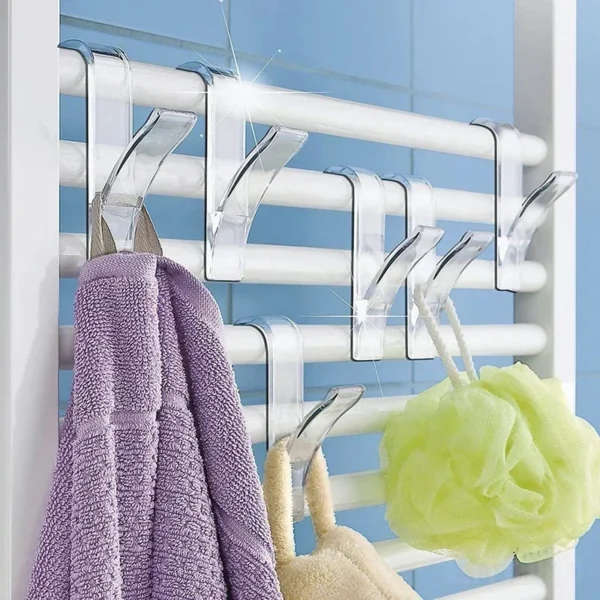 Kitchen Bathroom Hanger Clips Storage Racks White Clear Hanger Heated Towel Radiator Rail Clothes Scarf Hanger Hooks Holder - Image 2