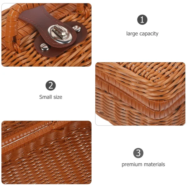 Imitation Rattan Vintage Travel Suitcase Woven Picnic Hamper Storage Box Wicker Basket Simulated - Image 6