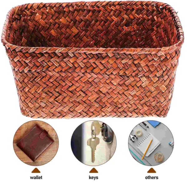 Cabilock Home Decor Woven Seaweed Basket Wicker Storage Baskets Rectangular Rattan Toilet Shelves Caramel Orange Food - Image 6