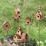 Garden Outdoor Metal Birdhouse Decoration Bird Houses for Outside with Pole Metal Birdhouse Stake for Outdoor Yard Garden