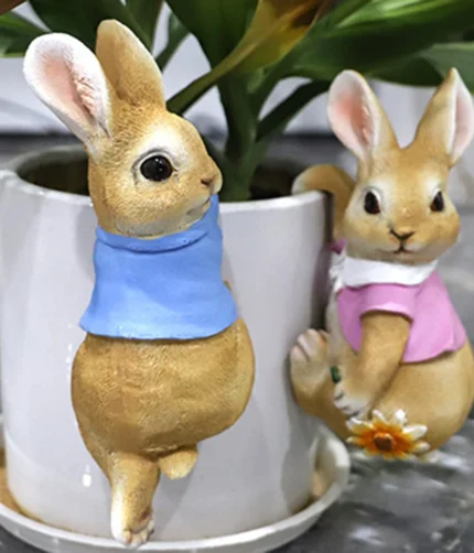Cute Rabbit Bunny Sculpture Garden Supplies Resin Figurine Decoration Craft Handicraft Perfect Gifts for Garden Flowers Pot