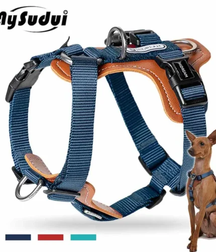 Mysudui No Pull Dog Harness Adjustable Leather Pet Vest for Easy Walking with 2 Leash Clips Small Medium Large Dogs